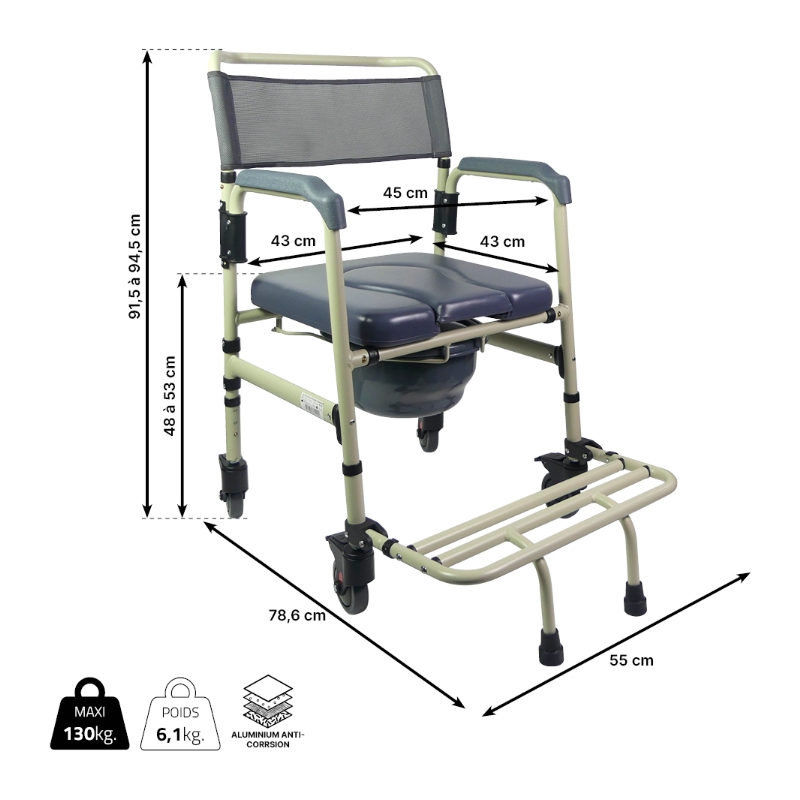 כסא שירותים עם גלגלים מתקפל SARDAIGNE